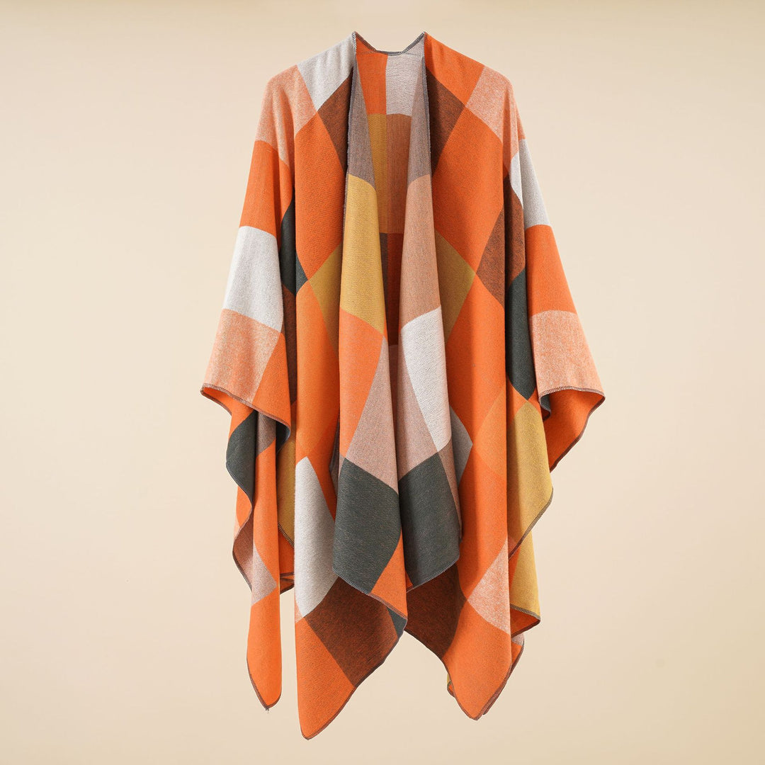 Damen Leichter Jacquard-Poncho mit geometrischem Muster und asymmetrischem Saum Shop Nory