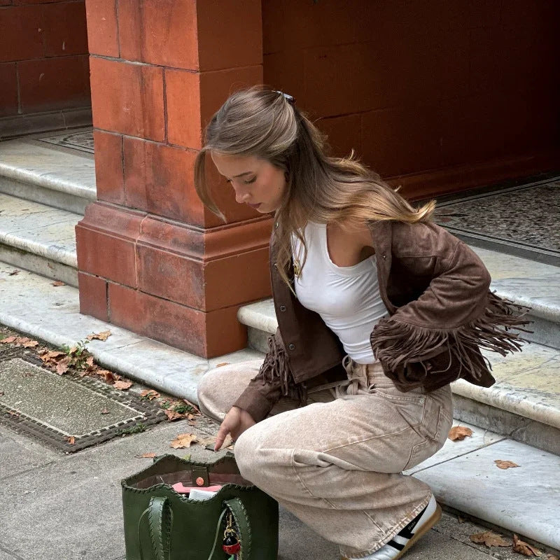 Damen Wildlederjacke mit Fransen