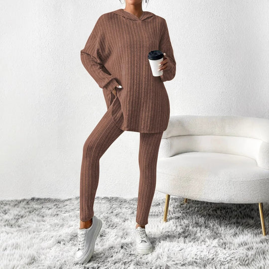Damen Gerippter Lounge-Set aus Strick mit Oversize-Kapuzenpullover und High-Waist-Leggings Shop Nory