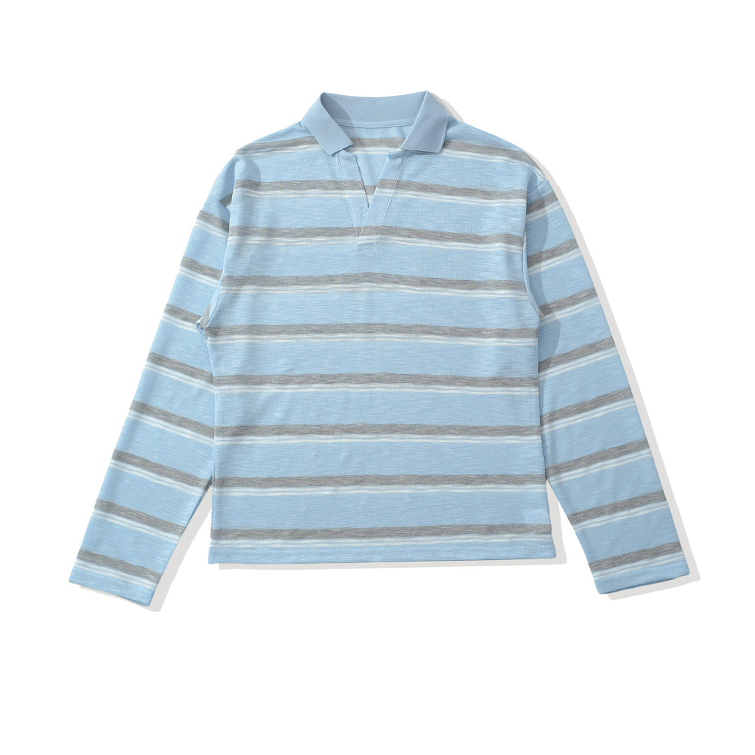 Herren Strick-Poloshirt mit offenem V‑Ausschnitt und feinem Streifenmuster Shop Nory
