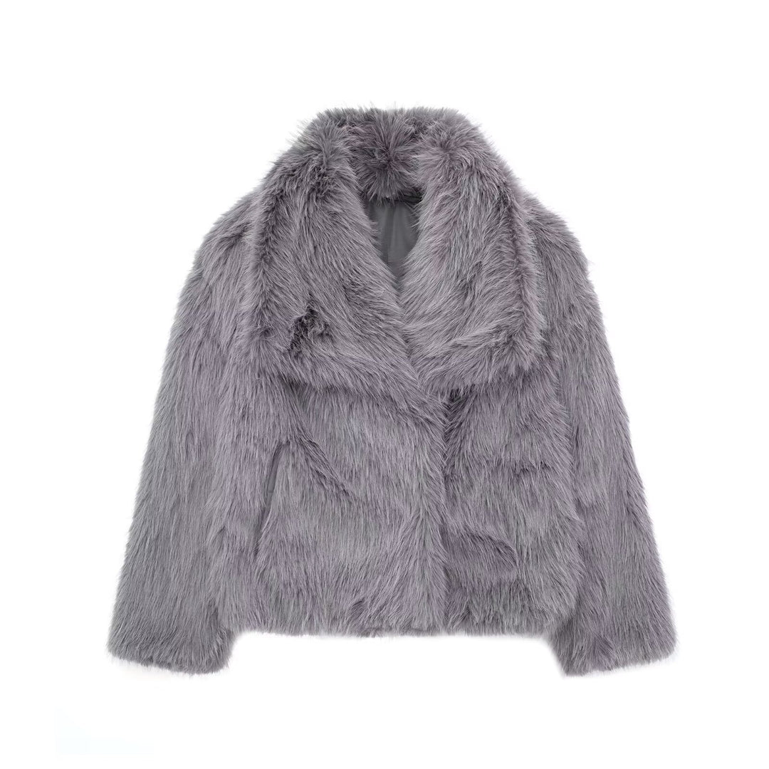 Damen Kurze Kunstfelljacke mit voluminösem Schalkragen Shop Nory
