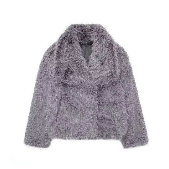Damen Kurze Kunstfelljacke mit voluminösem Schalkragen Shop Nory