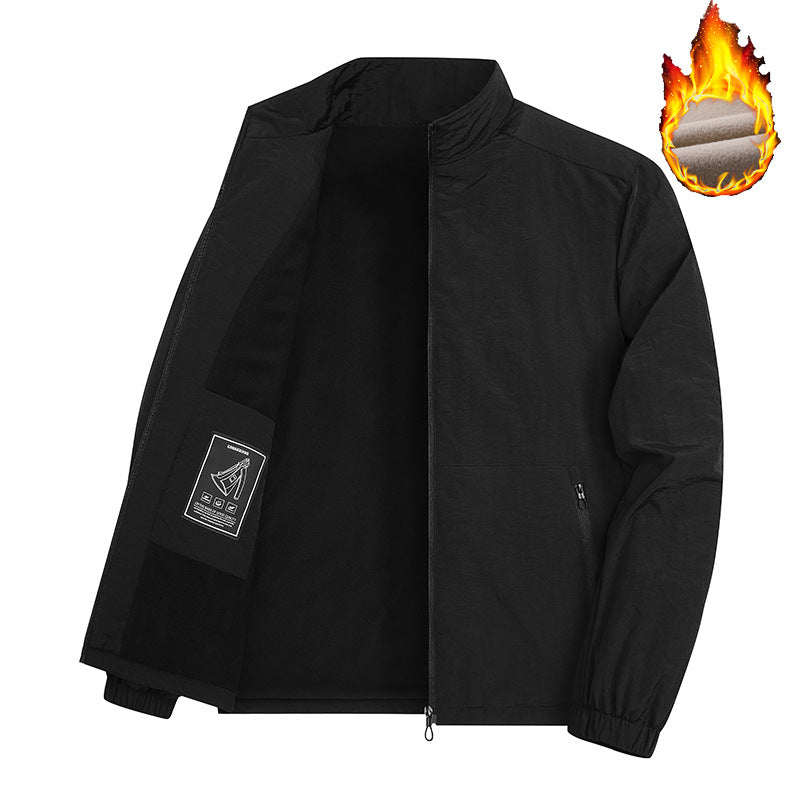 Herren Thermoisolierte Windbreakerjacke mit Fleece-Innenfutter, Stehkragen und Reißverschlusstaschen Shop Nory
