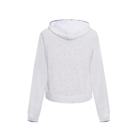 Damen Leichter Kapuzen-Zipcardigan mit Sternenallover und Ziernaht Shop Nory