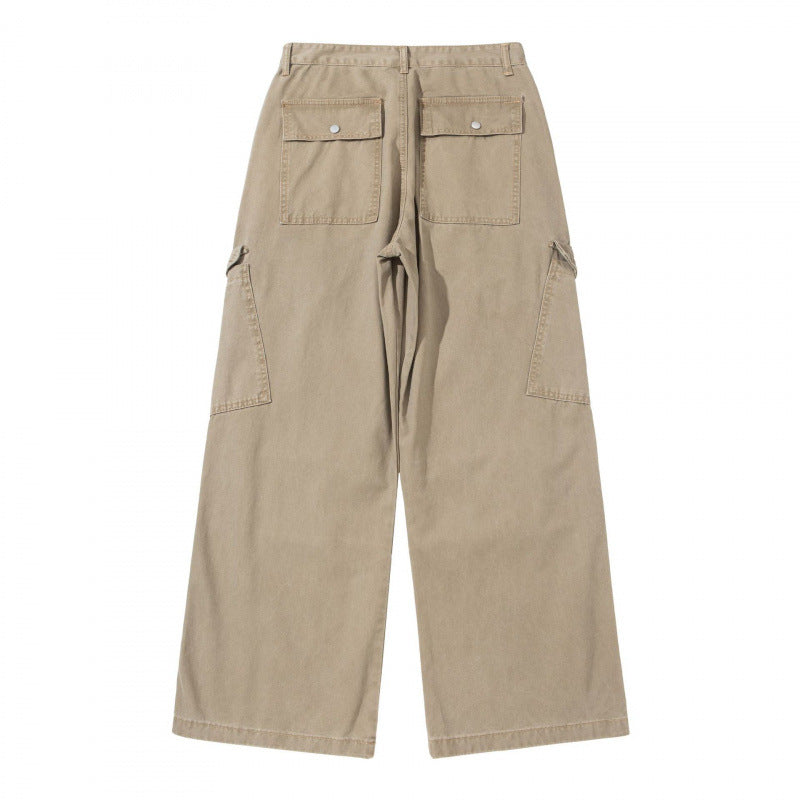 Damen Breite Utility-Cargo-Hose aus robustem Canvas mit hoher Taille und Kniefalten Shop Nory