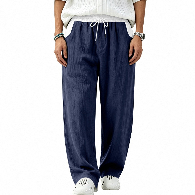 Herren Locker sitzende Leinen-Mischstoff Freizeithose mit Elastischem Tunnelzug und Seitentaschen Shop Nory