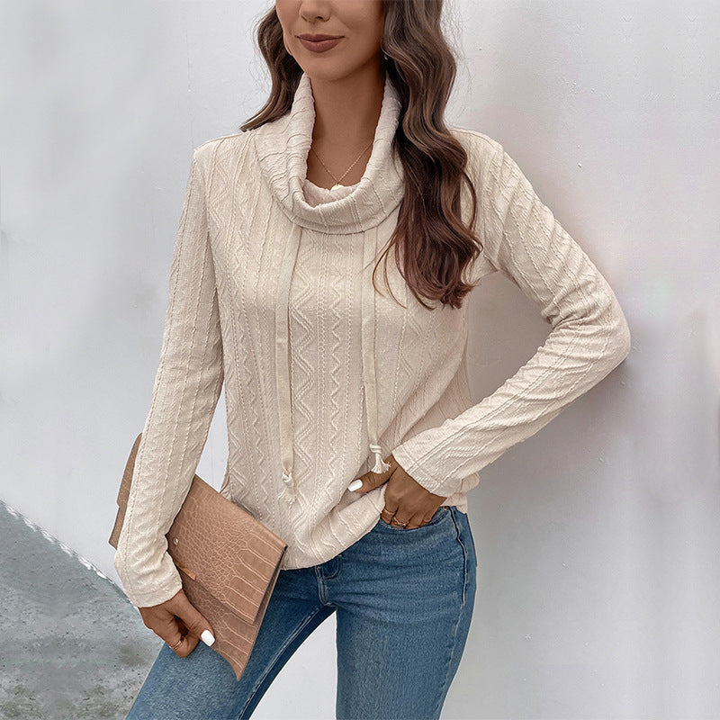 Damen Feinstrick-Cowlneck-Pullover mit Kordelzug und Zopfstrick-Detail Shop Nory