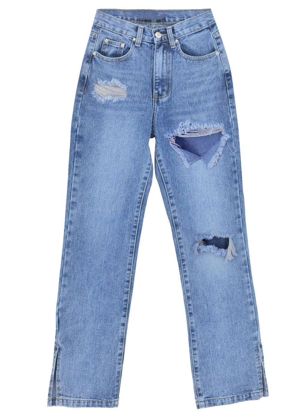 Damen lässige Ripped Jeans mit hoher Taille und modernen Fransen