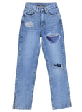 Damen lässige Ripped Jeans mit hoher Taille und modernen Fransen