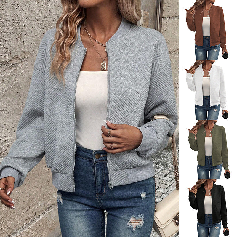 Damen lässige Bomberjacke mit feinem Strukturdesign und praktischen Taschen