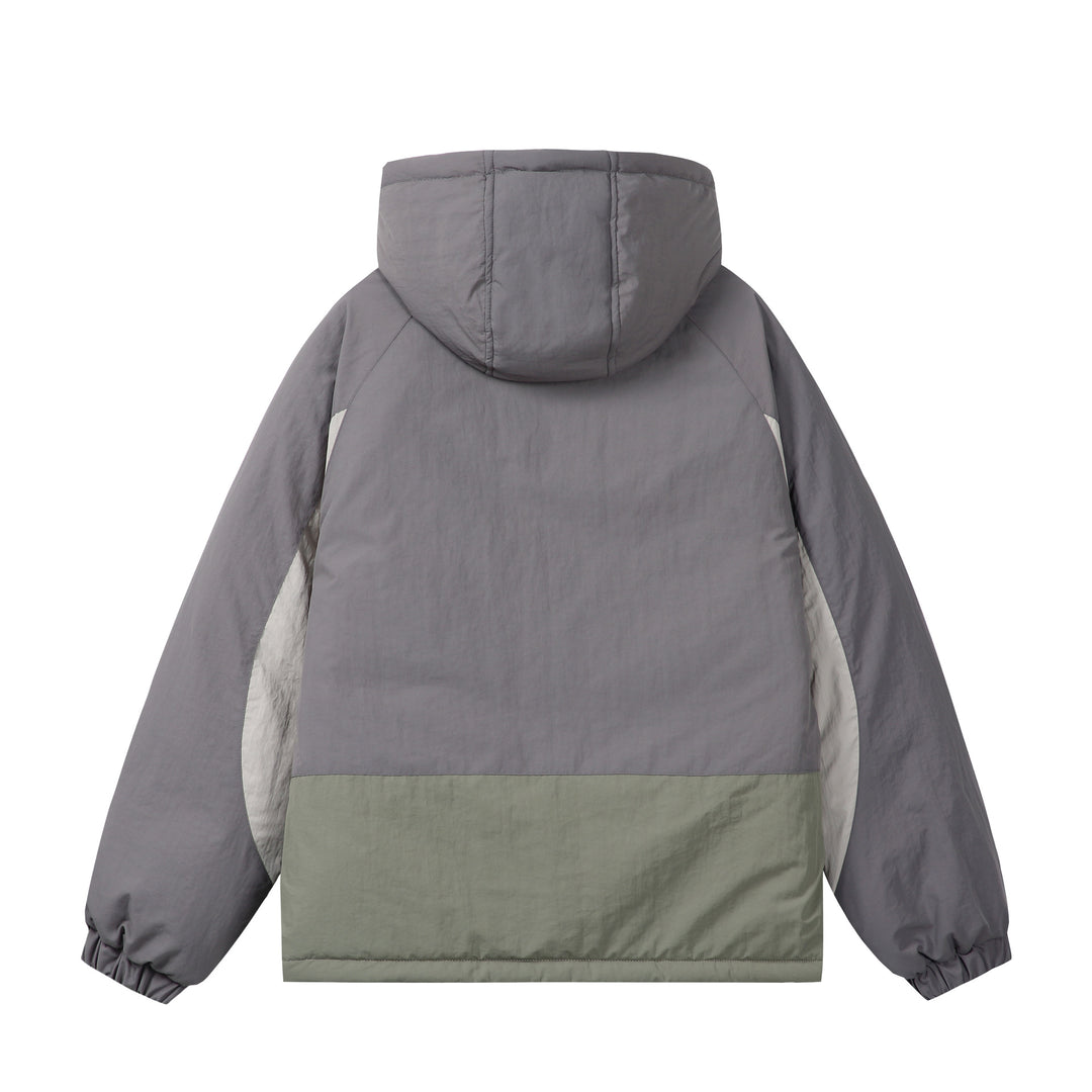 Unisex Boxy Colorblock Kapuzenpufferjacke mit winddichter Hülle und Reißverschlusstaschen Shop Nory