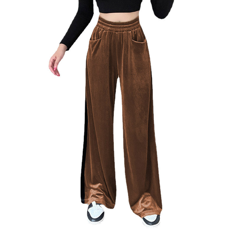 Damen Weite Samt-Hose mit elastischem Bund und praktischen Taschen Shopnory