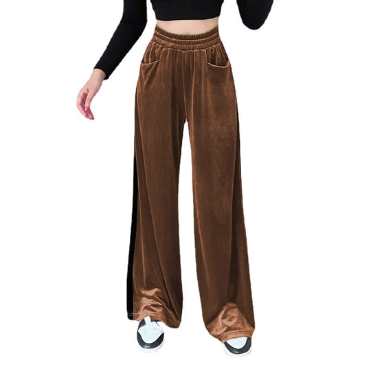 Damen Weite Samt-Hose mit elastischem Bund und praktischen Taschen Shopnory
