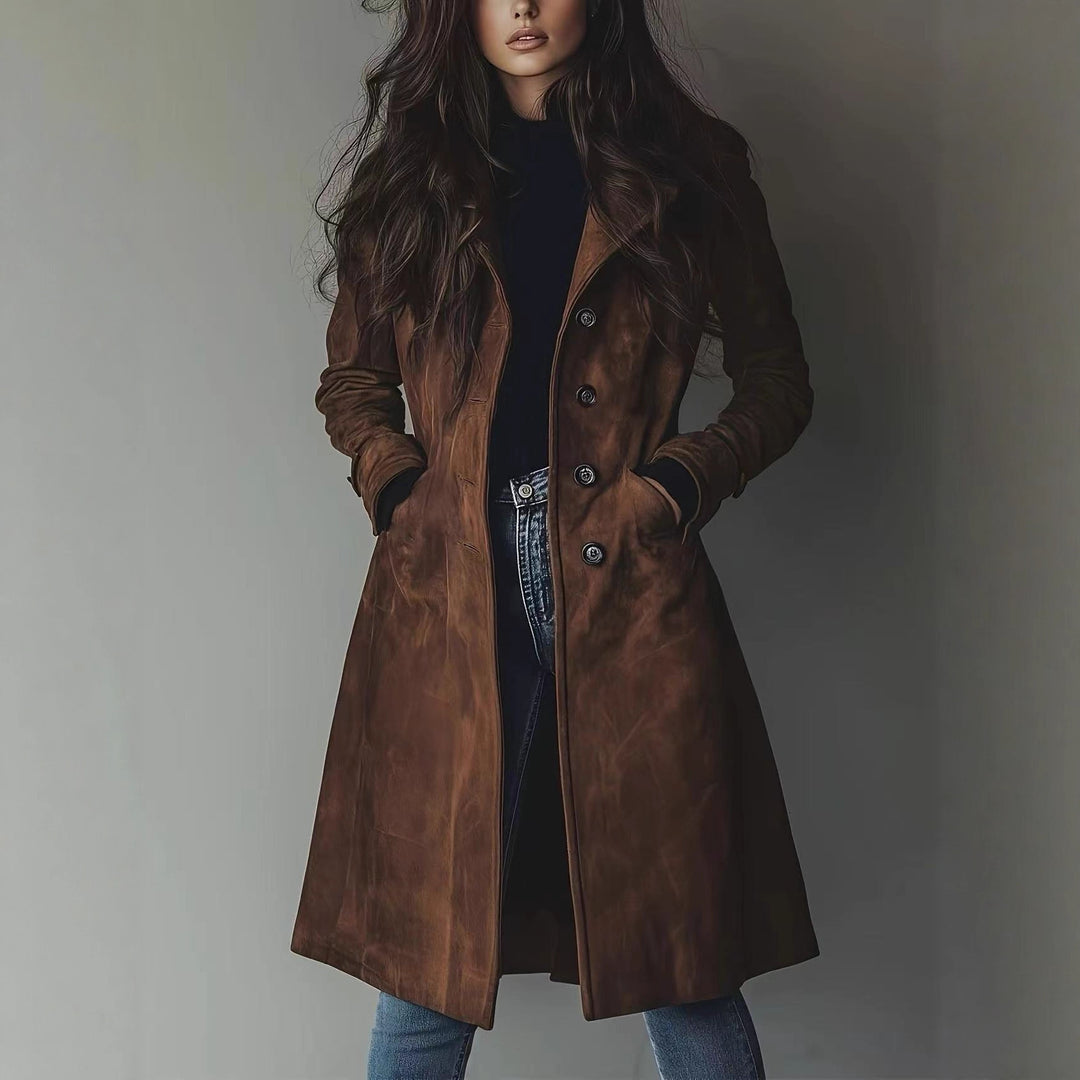 Damen Taillierter langer Mantel mit A-Linien-Silhouette und klassischer Knopfleiste Shop Nory