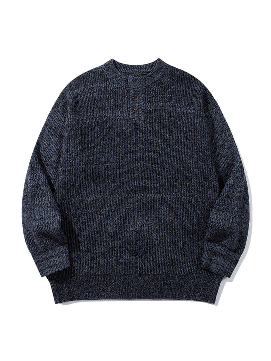 Herren Grobstrick-Henleypullover mit halber Knopfleiste und Rippbündchen Shop Nory