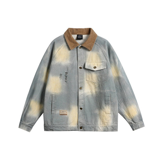 Herren Oversize-Jeansblouson mit Cordkragen und Batik‑Effekt Shop Nory