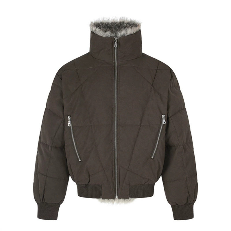 Damen gesteppte Bomberjacke mit Kunstfellbesatz, hohem Stehkragen und schrägen Reißverschlusstaschen Shop Nory