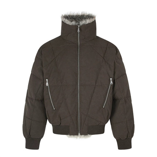 Damen gesteppte Bomberjacke mit Kunstfellbesatz, hohem Stehkragen und schrägen Reißverschlusstaschen Shop Nory