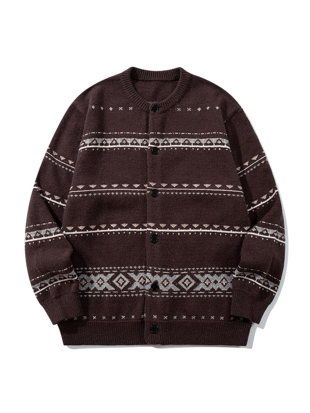 Unisex Strukturierte Jacquard-Strickjacke mit Rundhalsausschnitt, Oversize-Passform und Knopfleiste Shop Nory