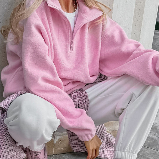 Damen Oversized Fleecepullover mit halbem Reißverschluss und Stehkragen Shop Nory