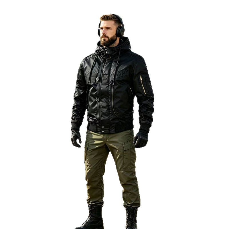 Herren Militärinspirierte Kapuzen-Bomberjacke mit Utility-Taschen Shop Nory