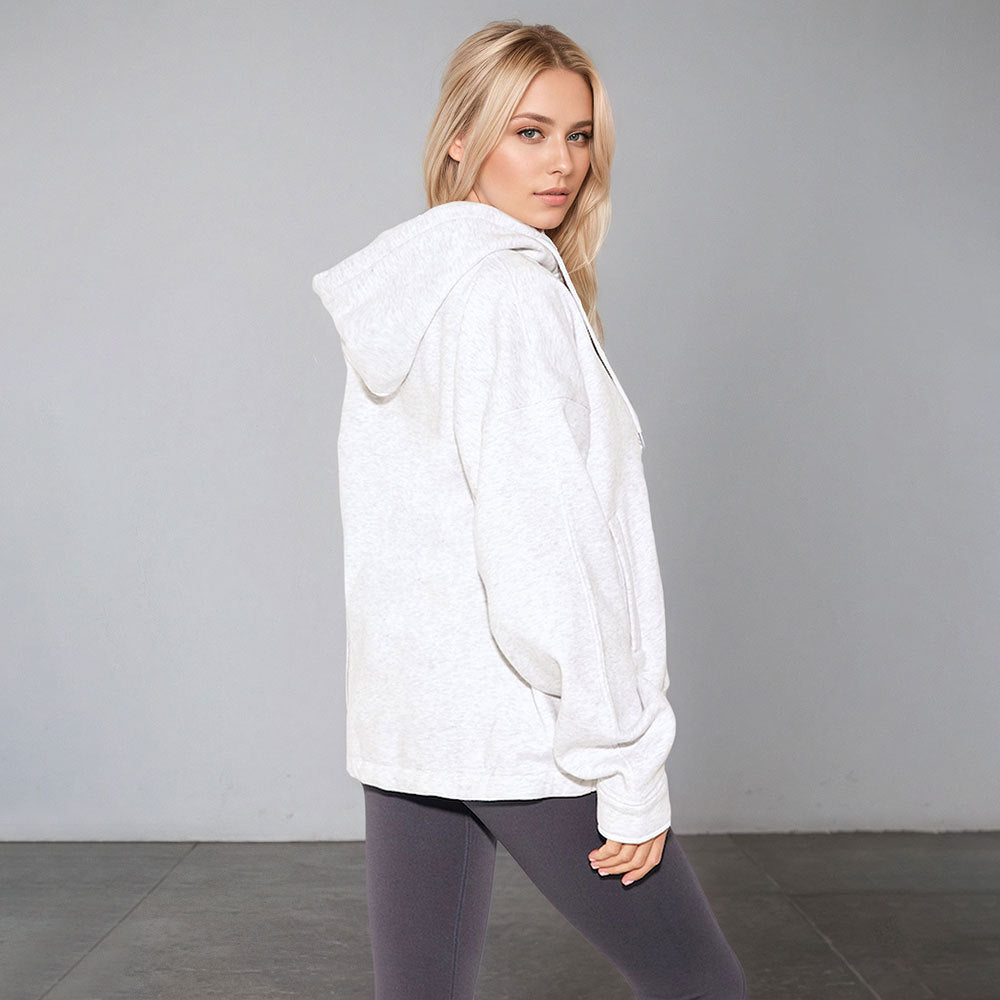 Damen oversized Kapuzenjacke mit Reißverschluss, Tunnelzug-Saum und Kängurutaschen Shop Nory