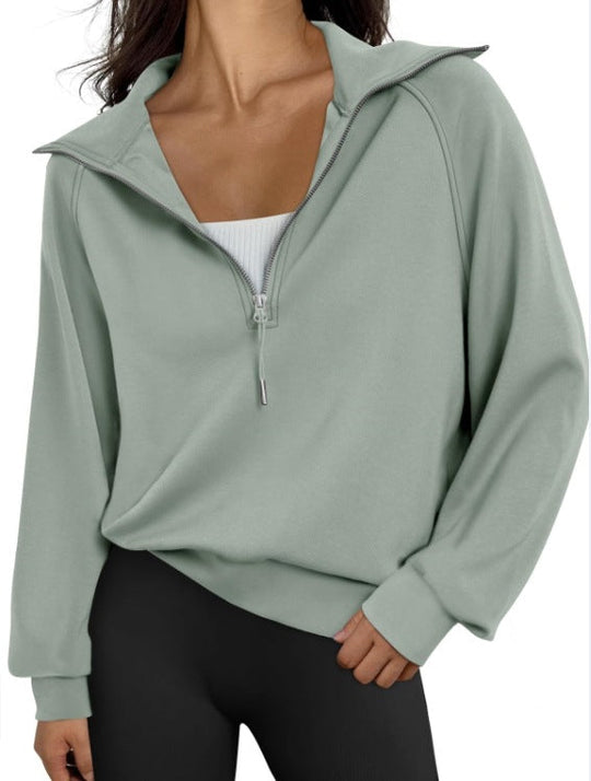 Damen lässiger Sweatpullover mit hohem Kragen und Reißverschluss