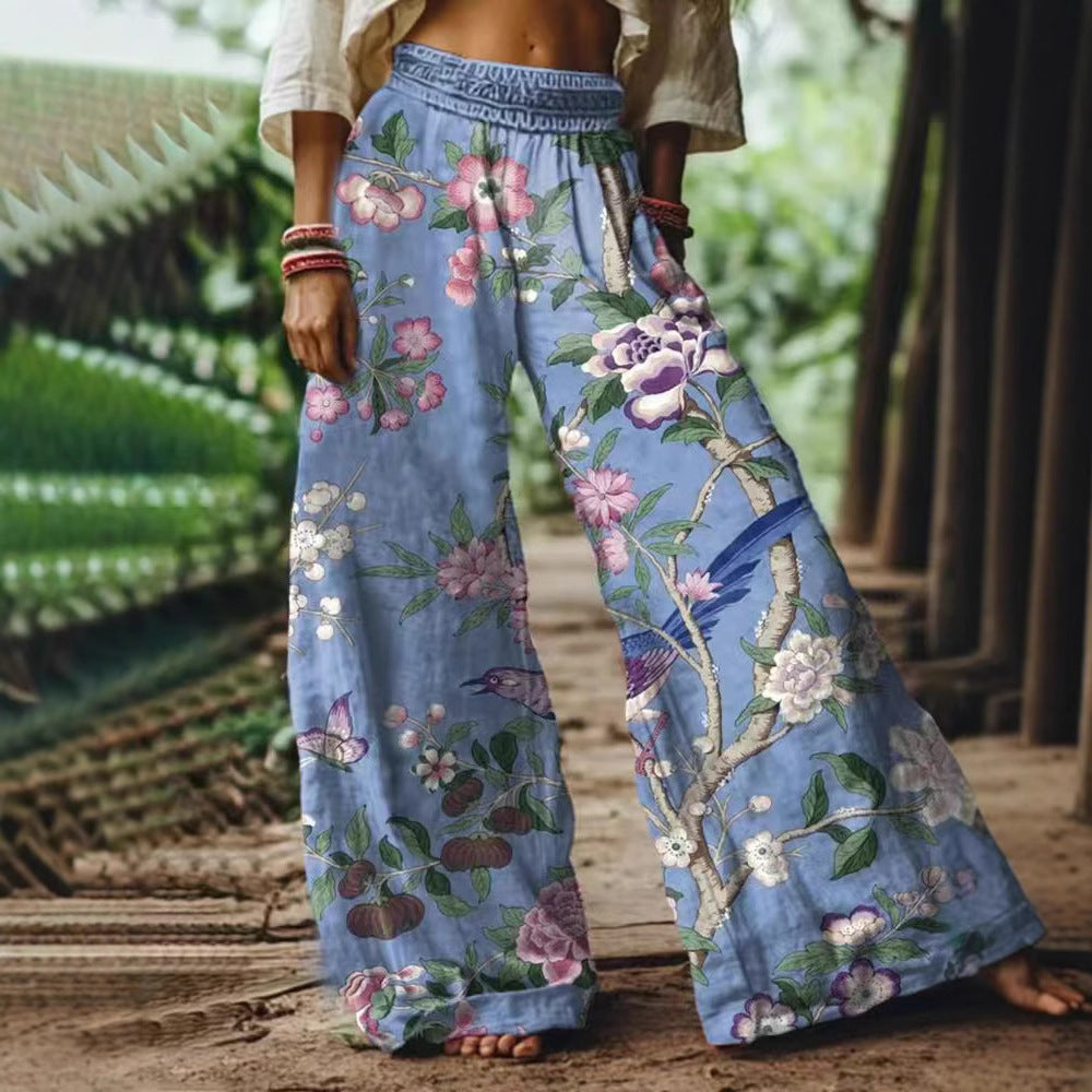 Damen Weite Palazzohosen mit floralem Druck Shopnory