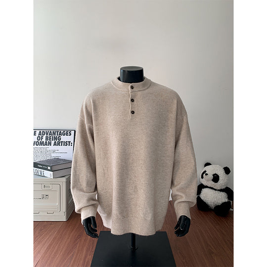 Herren Oversize-Strickpullover mit Henley-Kragen und Halbknopfleiste Shop Nory