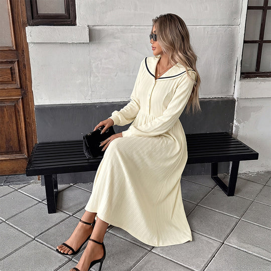 Damen Midikleid mit Matrosenkragen, geraffter Taille und Knopfleiste Shop Nory