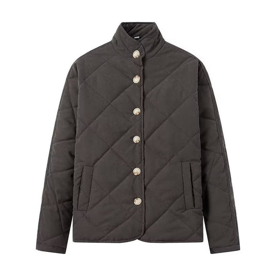 Damen Leichte gesteppte Kurzjacke mit Stehkragen und Knopfleiste Shop Nory