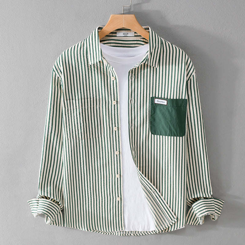 Herren Gestreiftes Langarm-Overshirt aus Baumwollmix mit kontrastierter Brusttasche Shop Nory