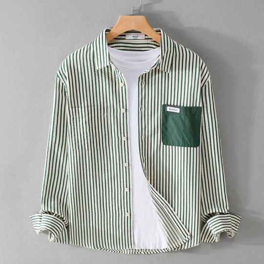 Herren Gestreiftes Langarm-Overshirt aus Baumwollmix mit kontrastierter Brusttasche Shop Nory
