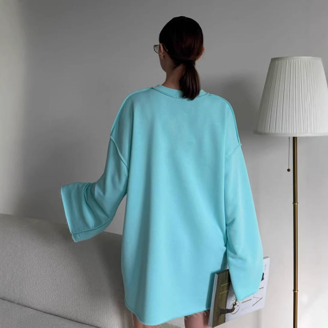 Damen oversized Sweatshirt-Kleid mit ausgefranstem Saum und weiten Glockenärmeln Shop Nory