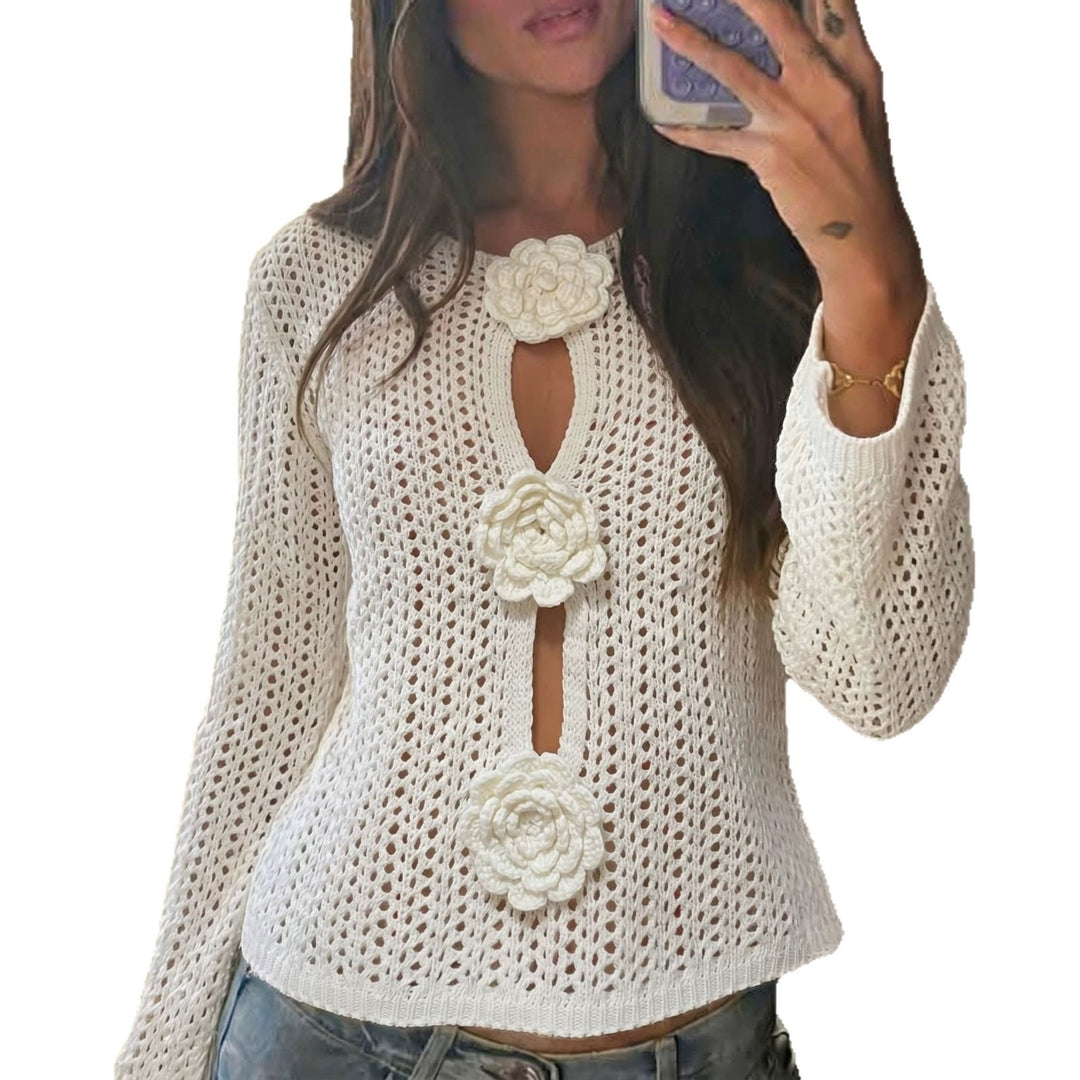 Damen Ajour-Strickcardigan mit 3D-Blütenapplikation Shop Nory