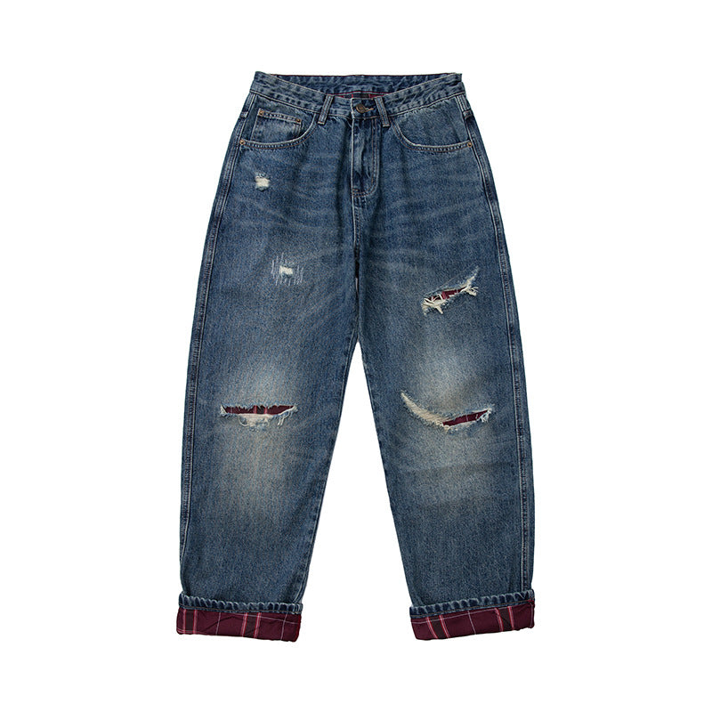 Damen Hochtaillierte Baggy-Jeans im Used‑Look mit Destroy‑Details und geradem Bein Shop Nory