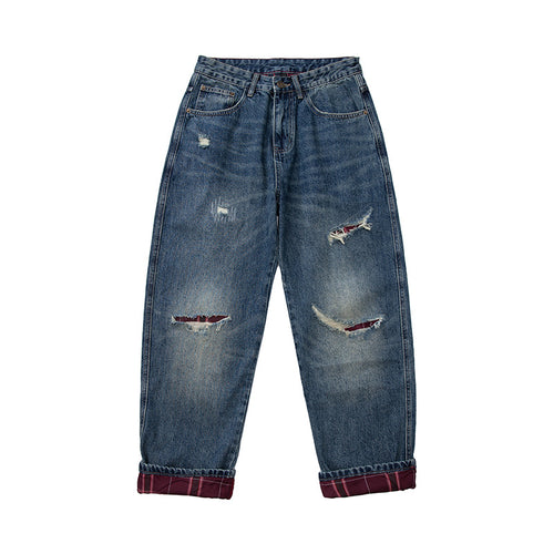Damen Hochtaillierte Baggy-Jeans im Used‑Look mit Destroy‑Details und geradem Bein Shop Nory