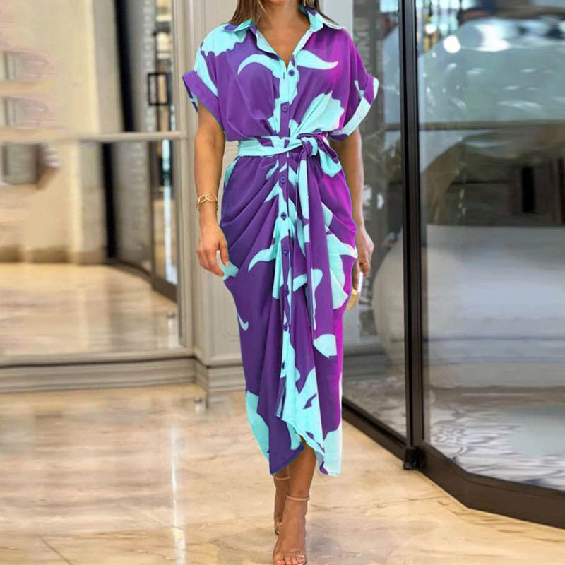 Damen nan Drapiertes Hemdmidikleid mit Taillenbindegürtel, seitlicher Drapage und Knopfleiste