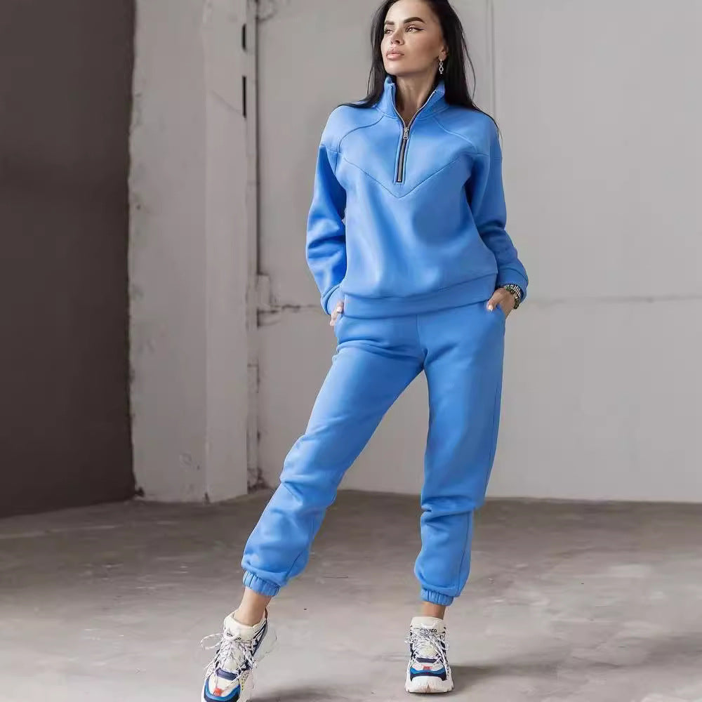 Damen Zweiteiliges Sweat-Loungewear-Set mit Troyer-Reißverschluss und elastischer Jogginghose Shop Nory