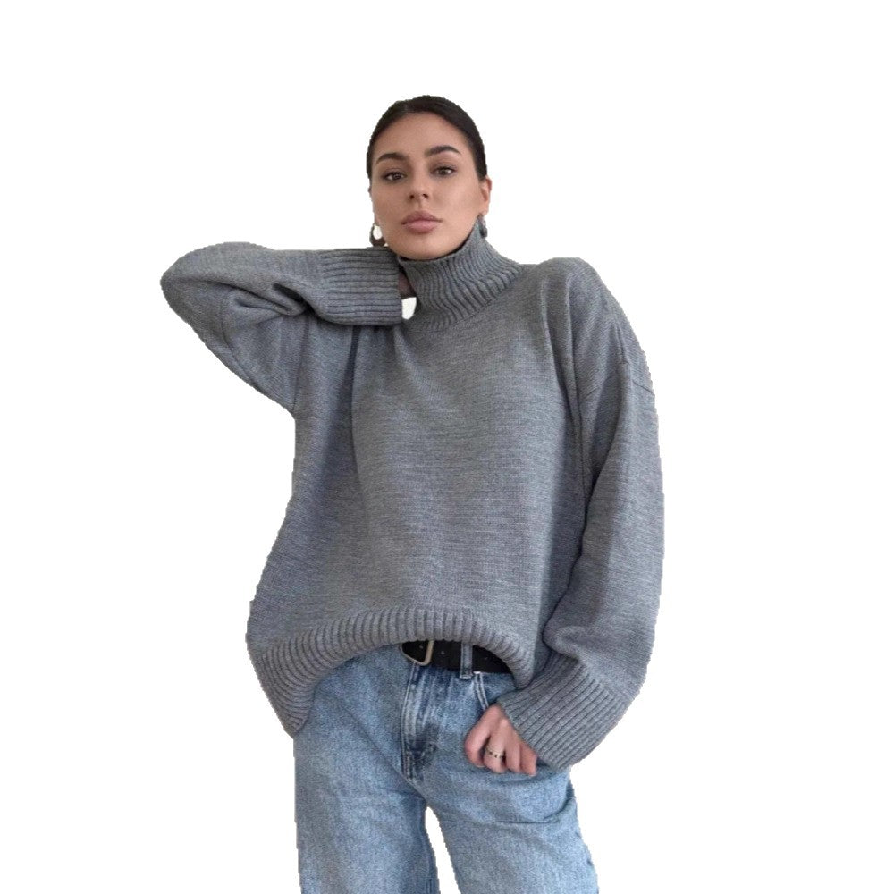 Damen Modischer Oversized Pullover mit hohem Kragen Shop Nory