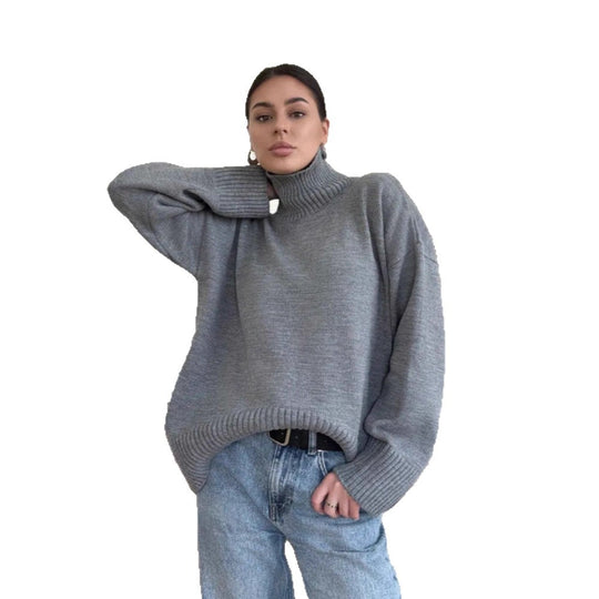 Damen Modischer Oversized Pullover mit hohem Kragen Shop Nory