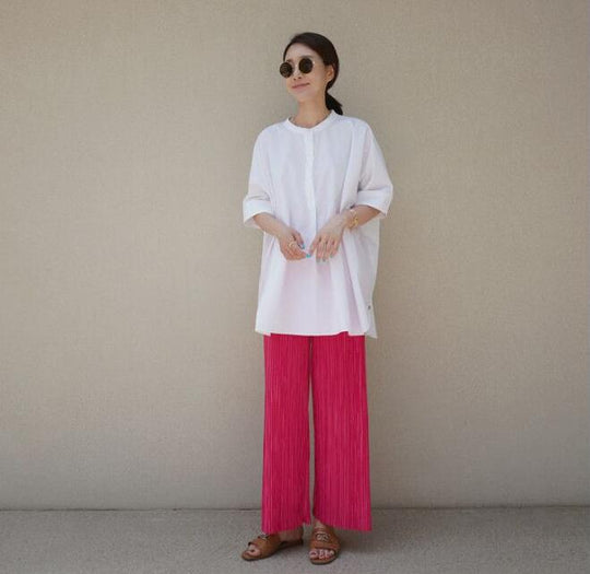 Damen Oversize-Tunikahemd mit Stehkragen, kastiger A-Linie und verlängertem Rückensaum Shop Nory