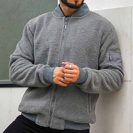Herren Teddy-Fleece Bomberjacke mit Reißverschluss und Ärmeltasche Shop Nory
