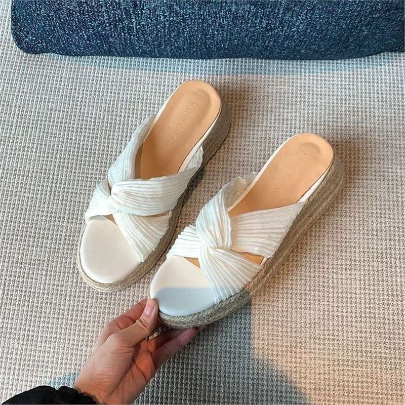 Damen Plateau-Espadrilles mit geknoteten Faltenriemen und geflochtener Jute-Sohle Shop Nory