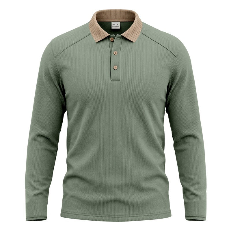Herren Langarm-Polo aus feinem Rippstrick mit Kontrastkragen und Knopfleiste Shop Nory