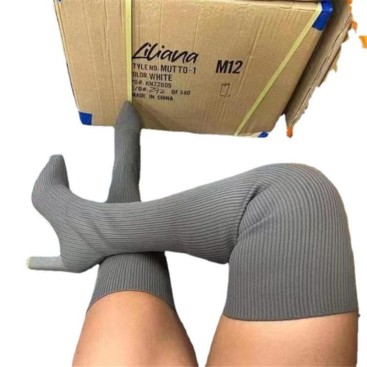 Damen Overknee-Stretch-Stiefel mit Rippstrickschaft und spitzer Schuhspitze Shop Nory