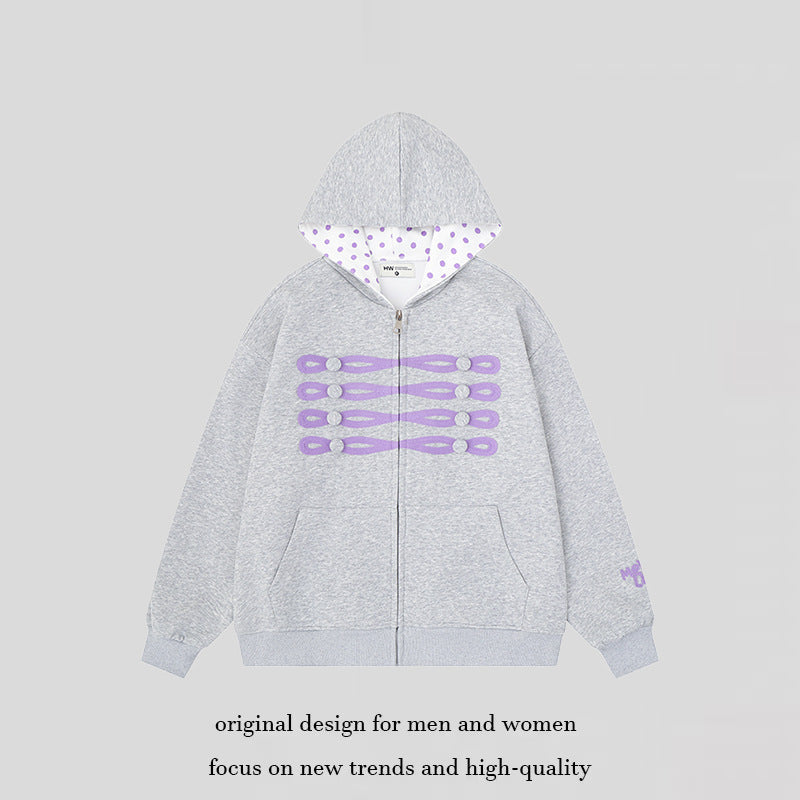 Damen Kapuzen-Sweatjacke im Oversize-Schnitt mit dekorativem Knopf-Print und gepunktetem Kapuzenfutter Shop Nory