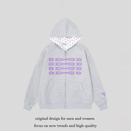 Damen Kapuzen-Sweatjacke im Oversize-Schnitt mit dekorativem Knopf-Print und gepunktetem Kapuzenfutter Shop Nory