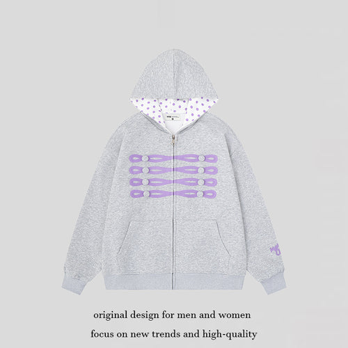 Damen Kapuzen-Sweatjacke im Oversize-Schnitt mit dekorativem Knopf-Print und gepunktetem Kapuzenfutter Shop Nory