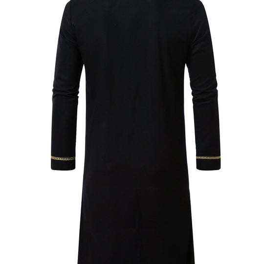 Herren Elegante Langtunika mit Rundhalsausschnitt, Frontreißverschluss und goldener Zierstickerei Shop Nory